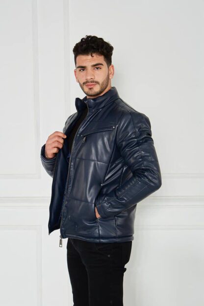 Navy Leather Jacket - Image 2