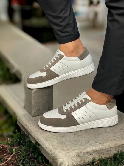 White Leather-Velvet Sneaker