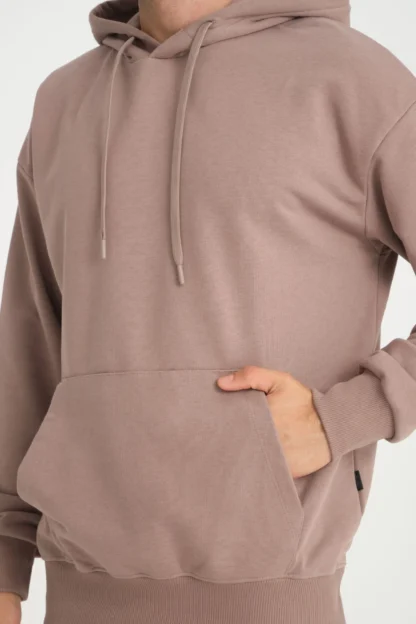 Kanguru Cepli Üç İplik Diagonel Kumaş Kapüşonlu Sweatshirt - Image 3