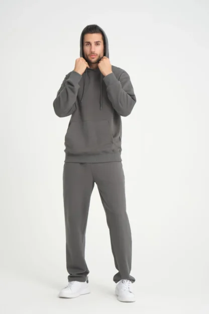 Kanguru Cepli Üç İplik Diagonel Kumaş Kapüşonlu Sweatshirt - Image 5