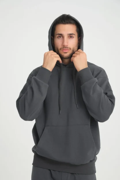 Kanguru Cepli Üç İplik Diagonel Kumaş Kapüşonlu Sweatshirt