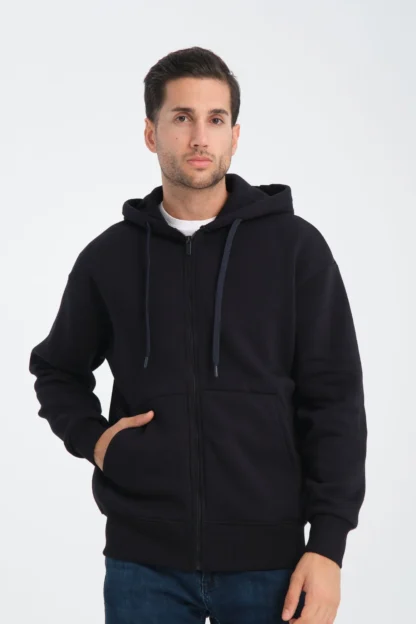 Oversize Fermuarlı Kapüşonlu Üç İplik Sweatshirt - Image 4