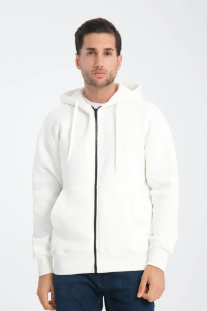 Oversize Fermuarlı Kapüşonlu Üç İplik Sweatshirt - Image 7