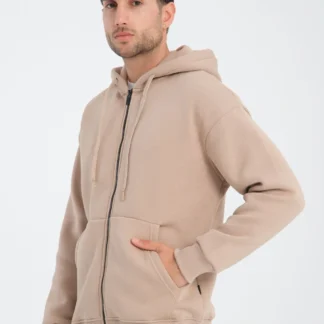 Oversize Fermuarlı Kapüşonlu Üç İplik Sweatshirt