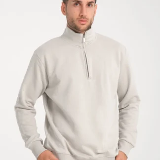 Dik Yaka Yarım Fermuarlı Üç İp Diagonel Kumaş Sweatshirt