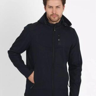 Erkek Siyah Softshell Kapüşonlu Yağmur Su Geçirmez Mont