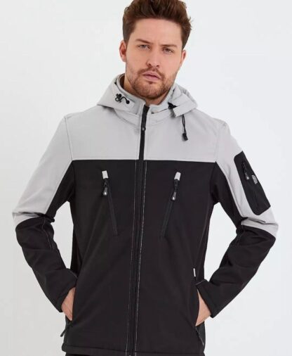 Erkek Çift Renk Softshell Kapüşonlu Yağmur Su Geçirmez Mont