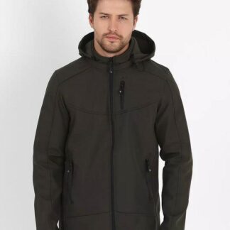 Erkek Haki Softshell Kapüşonlu Yağmur Su Geçirmez Mont