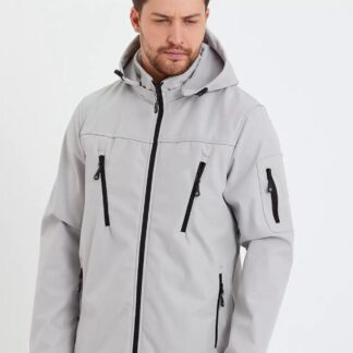Erkek Gri Softshell Kapüşonlu Yağmur Su Geçirmez Mont