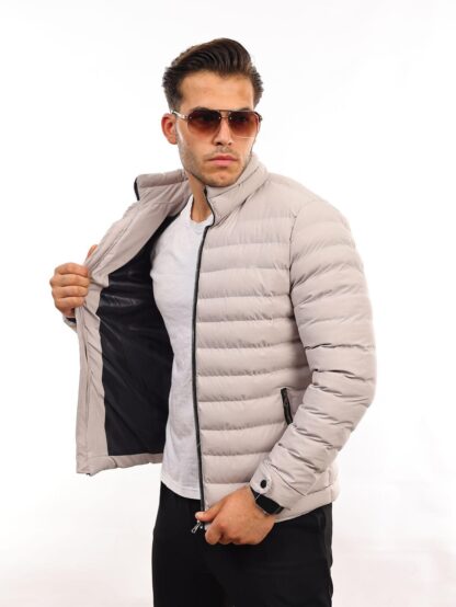 Erkek Slim Fit Şişme Kırık Beyaz Mont