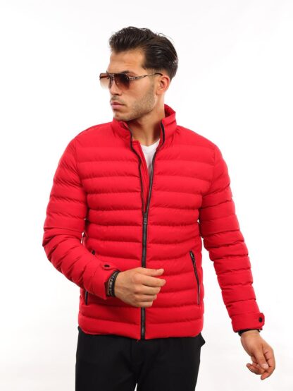 Erkek Slim Fit Şişme Kırmızı Mont