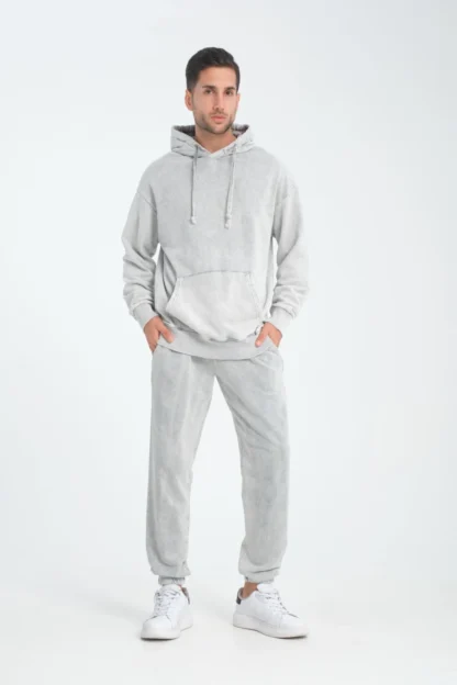 Oversize Yıkamalı Kapüşonlu Sweatshirt & Lastik Paça Eşofman Altı - Image 2