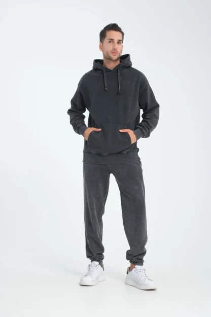 Oversize Yıkamalı Kapüşonlu Sweatshirt & Lastik Paça Eşofman Altı - Image 3