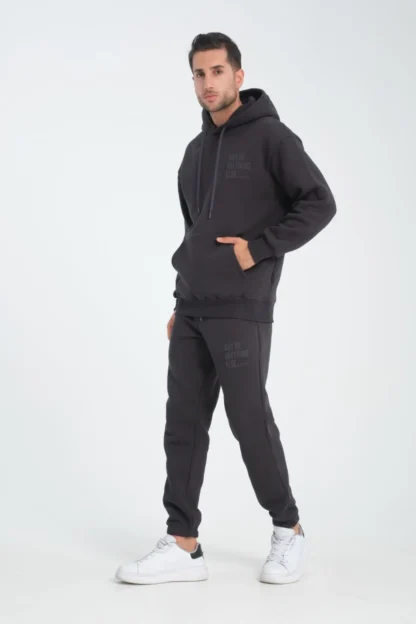 Oversize Puf Baskılı Kapüşonlu Sweatshirt & Lastik Paça Eşofman Altı - Image 5