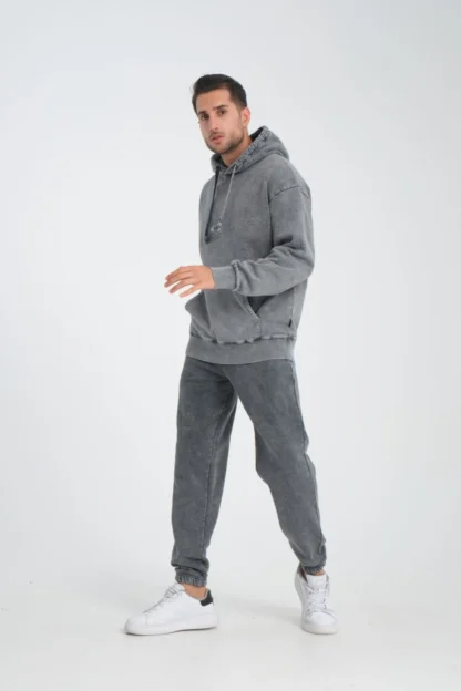 Oversize Yıkamalı Kapüşonlu Sweatshirt & Lastik Paça Eşofman Altı - Image 4